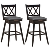 Set of 2 Counter Height Bar Stool with Foot Rest Upholstered Cushion-Black