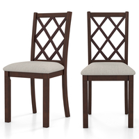Set of 2 Dining Chairs with Inclined Backrest-Dark Brown