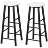 Set of 2 Faux Marble Bar Stools with Footrest and Anti-slip Foot Pad-White