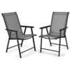 Set of 2 Folding Outdoor Dining Chairs with Ergonomic Armrests-Grey