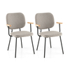 Set of 2 Linen Fabric Upholstered Dining Chairs with Curved Backrest-Grey