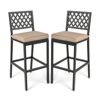 Set of 2 Metal Frame Patio Bar Stools with Detachable Cushion and Footrest-Black