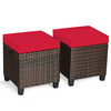 Set of 2 Outdoor Rattan Ottoman Chair Seat with Padded Cushions-Red