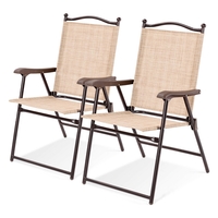 Set of 2 Patio Folding Chairs with Armrests and Footrest-Yellow