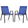 Set of 2 Patio Stackable Metal Dining Chairs with Armrests-Navy