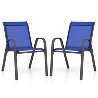 Set of 2 Patio Stackable Metal Dining Chairs with Armrests-Navy