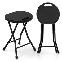 Set of 2 Plastic Folding Stool Seat with Built-in Handle-Black