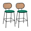Set of 2 PU Leather Bar Stools with Rattan Backrest and Footrest-Green