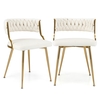 Set of 2 Velvet Dining Chair with Metal Legs and Woven Back-White