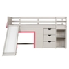 Single Size Pine Wood Loft Bed with Slide and Ladder and Game House-Pink