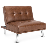 Single Sofa Chair with 3-Position Adjustable Backrest for Home Office-Brown