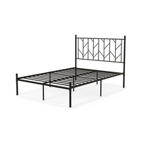 Single/Double Metal Platform Bed Frame with Headboard Black-Double Size