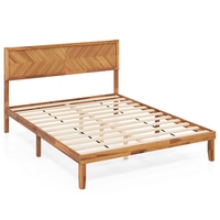 Single/King Size Mid-Century Acacia Wood Bed Frame with Headboard-King Size