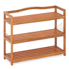 Solid Acacia Wood Shoe Rack Shelf with Side Metal Hooks-3-Tier