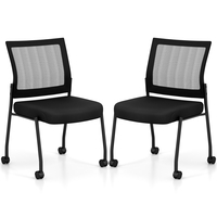 Stackable Armless Waiting Room Guest Chair with Wheels Set of 2-Black