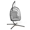 Swing Egg Chair with Stand with Cushion,  Pillow and Foldable Seat Basket-Grey