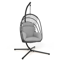 Swing Egg Chair with Stand with Cushion,  Pillow and Foldable Seat Basket-Grey