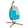 Swing Egg Chair with Stand with Cushion,  Pillow and Foldable Seat Basket-Turquoise
