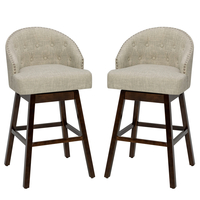 Swivel Bar Stools with Rubber Wood Legs and Padded Back-Beige