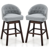 Swivel Bar Stools with Rubber Wood Legs and Padded Back-Grey
