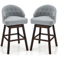 Swivel Bar Stools with Rubber Wood Legs and Padded Back-Grey