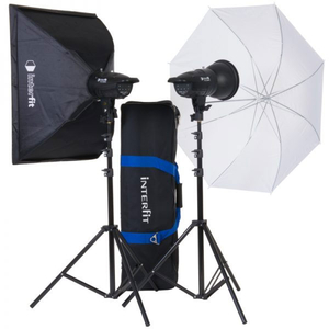 Interfit F121 200w Twin Head Softbox and Umbrella Kit