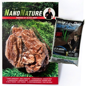 NanoNature Samurai Rock Set - 5 rocks + 3 litres NatureSoil brown,  fine