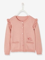 Cardigan with Ruffles and Embroidery,  for Girls pink light solid with design