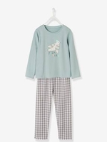 Dual Fabric Pyjamas for Girls blue light solid with design