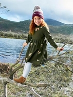 Embroidered Dress,  for Girls green dark solid