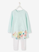 Flamingo Nightie + Leggings for Girls green light solid with design