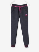 Fleece Joggers for Girls blue dark solid with design