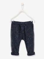 Fleece Trousers with Constellation Print for Babies blue dark all over printed