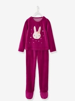 Footed Velour Pyjamas for Girls pink dark solid with design