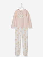 Footed Velour Pyjamas for Girls pink light solid with design