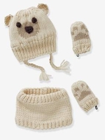 Knitted Beanie & Snood for Babies white light solid with design