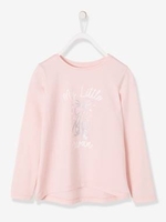Long-Sleeved Printed Top for Girls pink light solid with design