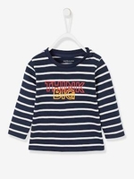 Long-Sleeved Top for Baby Boys with Motif or Message blue dark striped