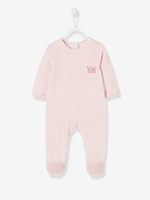 Marled Velour Sleepsuit for Babies,  Press Studs on the Back blue dark solid with design