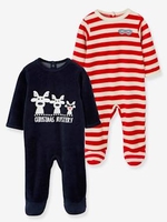 Pack of 2 Baby Velour Pyjamas blue dark solid with design