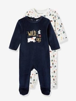 Pack of 2 Velour Sleepsuits for Babies dark blue