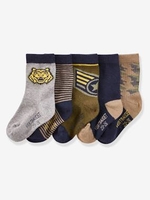 Pack of 5 Pairs of Socks for Boys green dark solid with design
