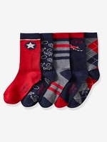 Pack of 5 Pairs of Socks for Boys red dark solid with design