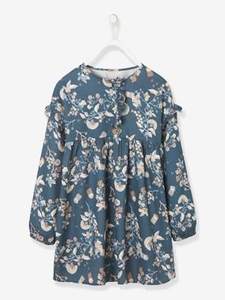 Printed Viscose Dress for Girls blue dark all over printed