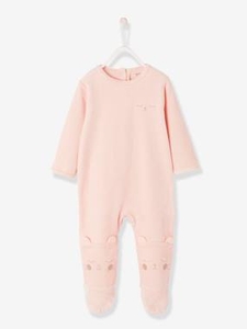 Pyjamas in Organic Velour for Babies,  with Press-Studs on the Back pink light solid with design