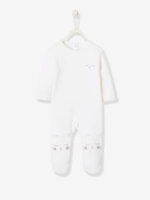 Pyjamas in Organic Velour for Babies,  with Press-Studs on the Back white light solid with design