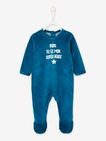 Sleepsuit in Velour for Newborn Babies blue dark solid with design