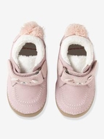 Soft Leather Shoes with Fur for Babies pink light solid with design