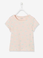 Striped T-Shirt for Girls,  Glittery Fruit Motifs pink light solid with design