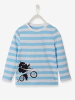 Striped Top for Boys with Sports Motif blue light striped